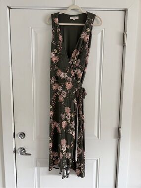 Loft Wrap Floral Maxi Dress - Olive with Pink Floral